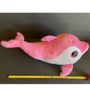 TY BEANIE BOO ~SPARKLES THE PINK DOLPHIN WITH GLITTER EYES (LARGE)~